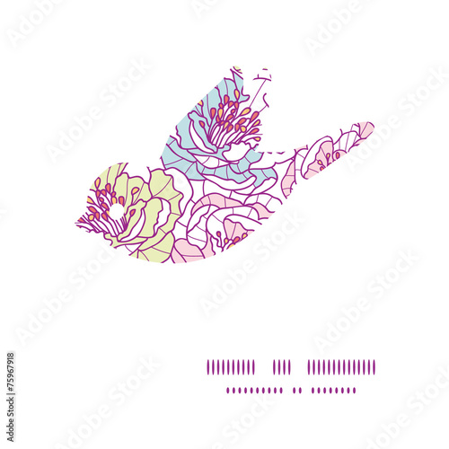 Vector colorful line art flowers bird silhouette pattern frame