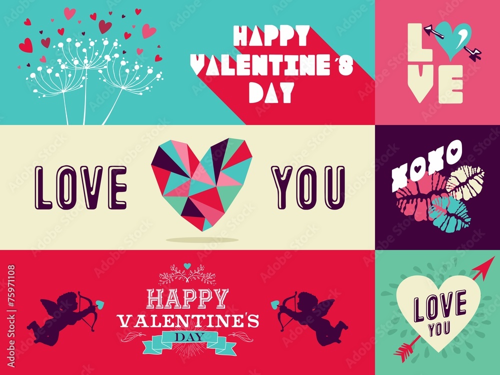 Happy Valentines Day web banner set - obrazy, fototapety, plakaty 