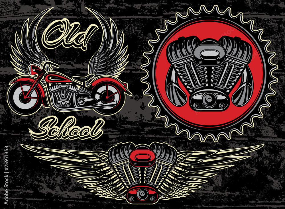 Fototapeta premium set of retro emblems on the motorcycle theme