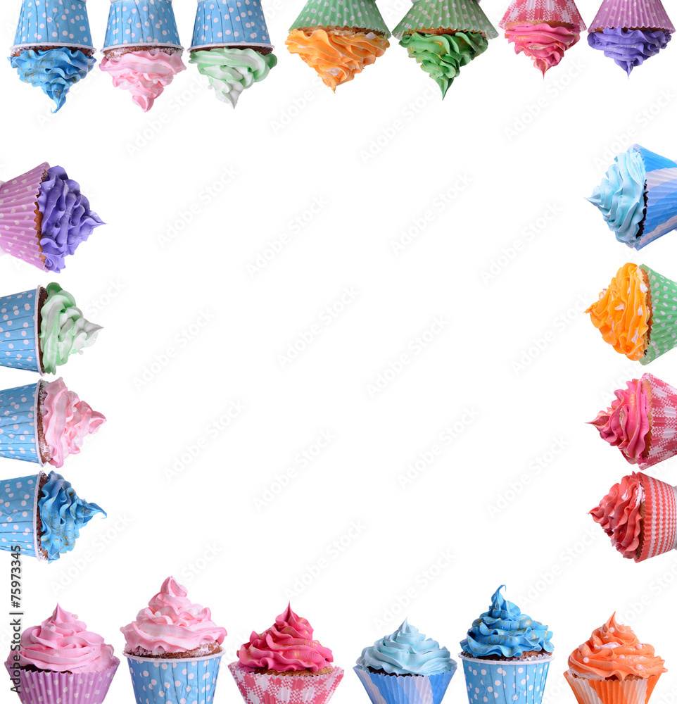 Obraz premium Delicious cupcakes making frame isolated on white