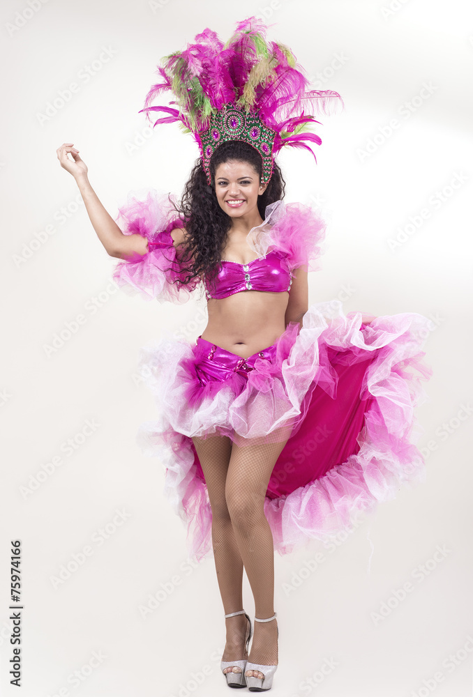 Smiling samba dancer wearing traditional costume Smiling samba dancer wearing traditional costume
