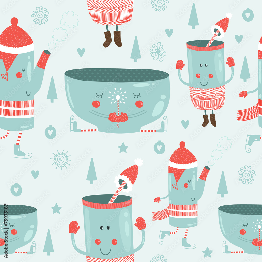Fototapeta premium Vector christmas background with mugs