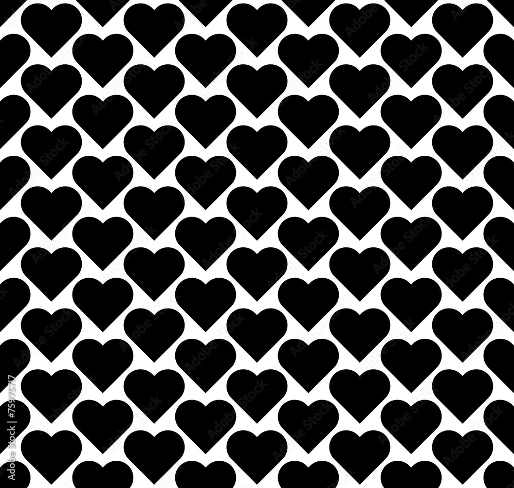 Black and white seamless pattern with heart stylish.