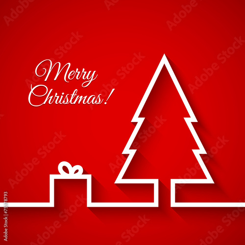 Christmas tree with gift box in flat style on christmass