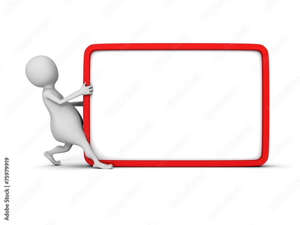 white 3d man with blank information board white 3d man with blank information board