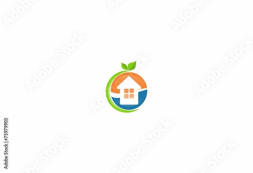 Ecology home fruit leaf logo vector
