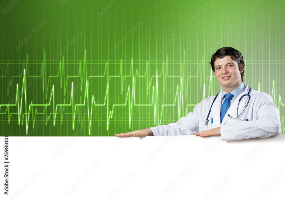 Doctor with banner