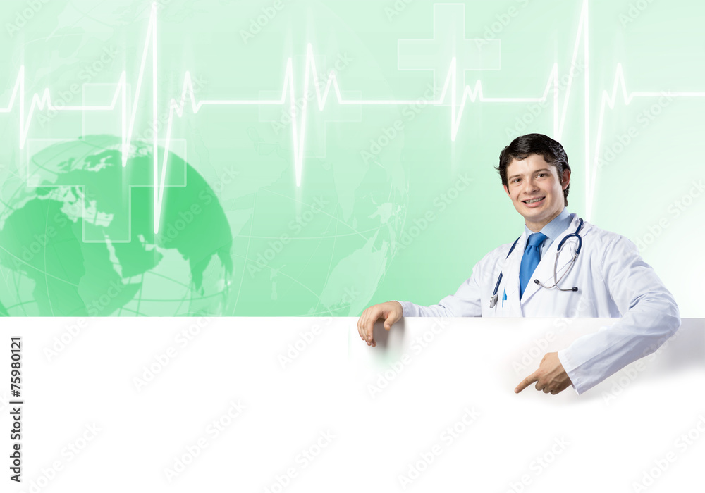 Doctor with banner Doctor with banner