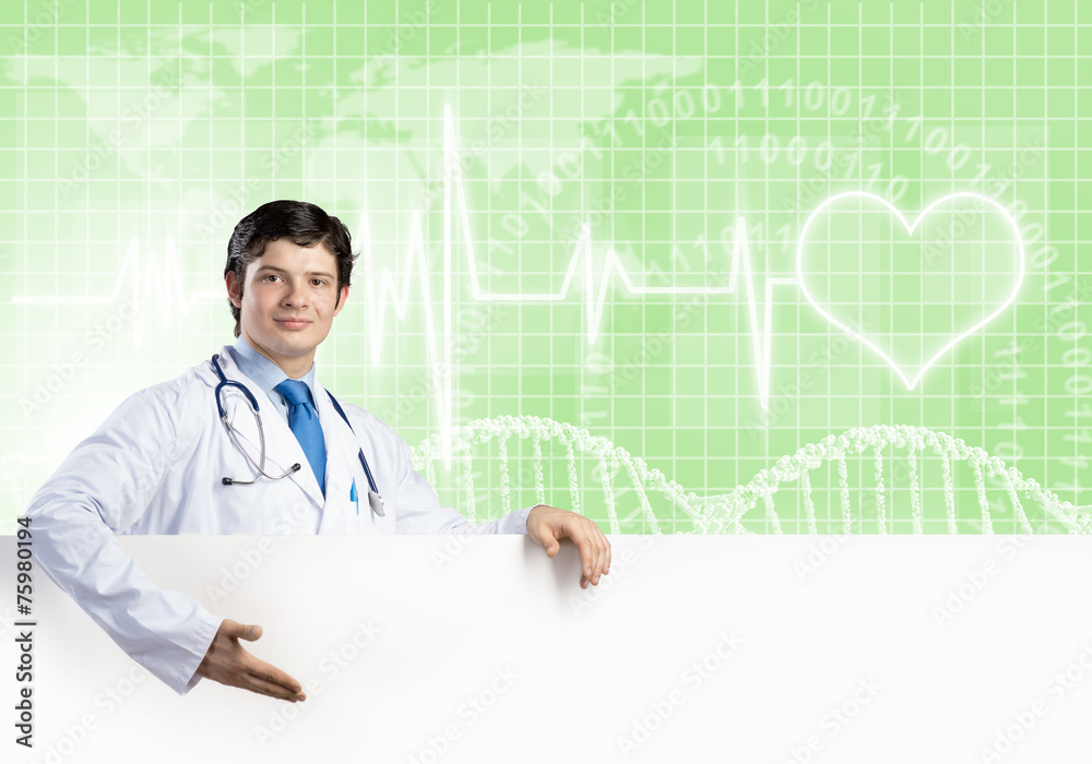 Doctor with banner Doctor with banner