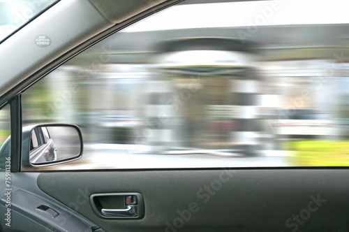 view of the city from a moving cars