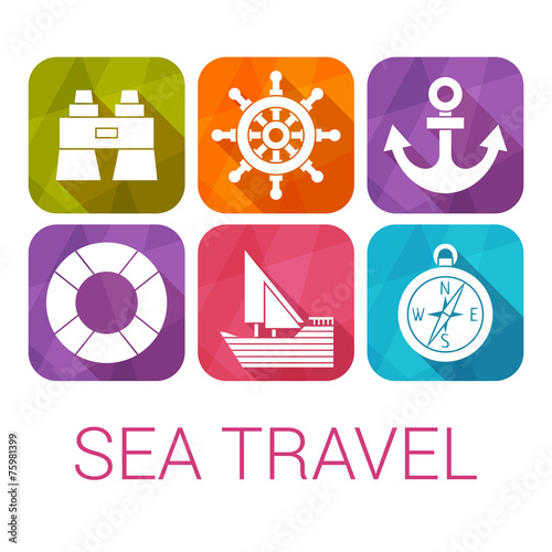 Vector sea travel icons in flat style