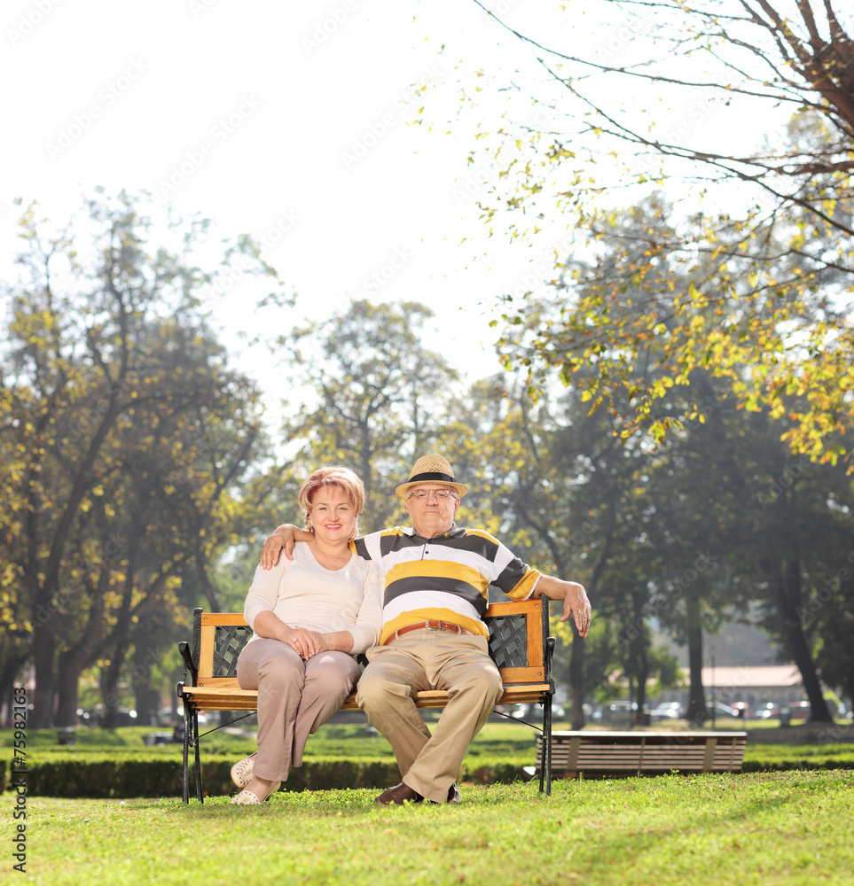 Mature couple relaxing in a park on beautiful day