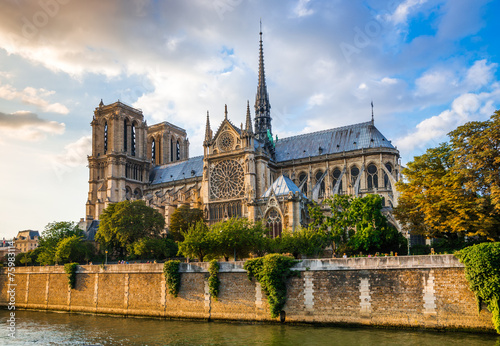 Gorgeous sunset over Notre Dame cathedral © gurgenb