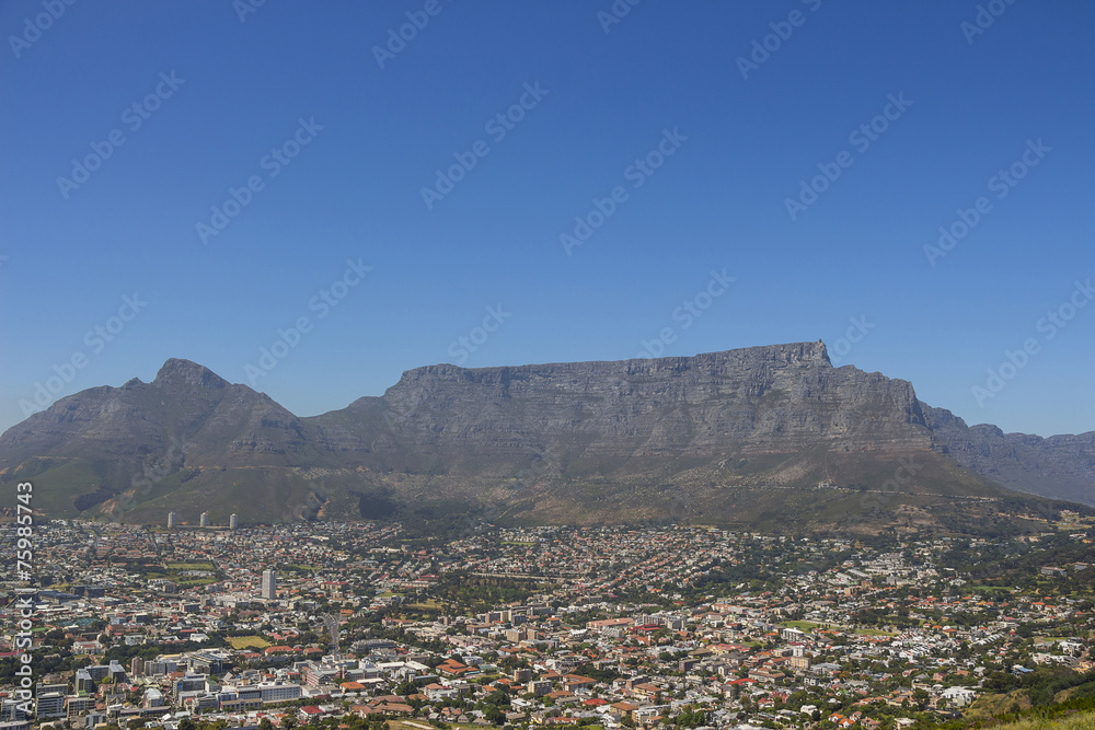 Table Mountain on a clear day with blue sky