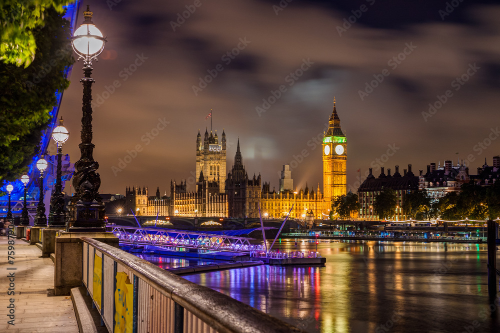 Big Ben and Westminster Bridge at night, London, UK - obrazy, fototapety, plakaty 