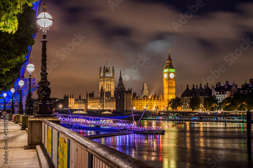 Big Ben and Westminster Bridge at night  London  UK