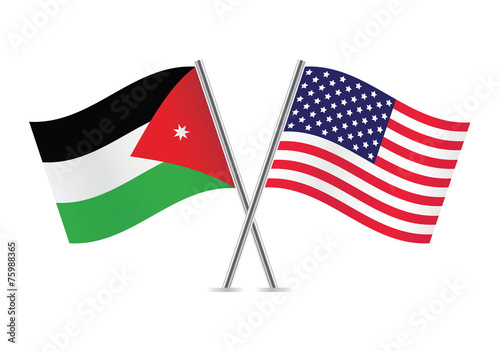 American and Jordan flags. Vector illustration.