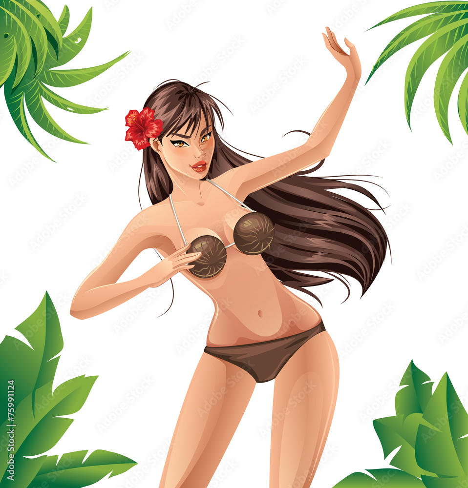 Second Life Marketplace - Hula Girl Grass skirt and Coconut bikini