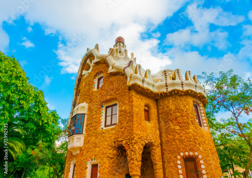 strange houses at the famous park Guell in Barcelona in Spain photo