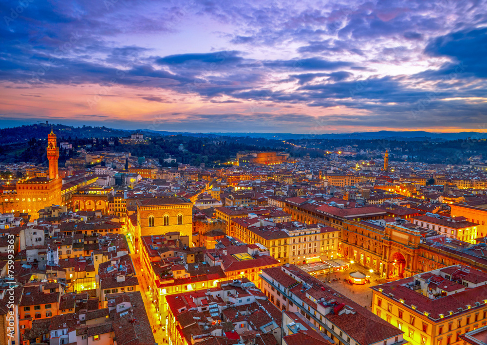 Night view of Florence, Italy. HDR