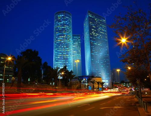 Night traffic jam. Tel Aviv, Israel photo