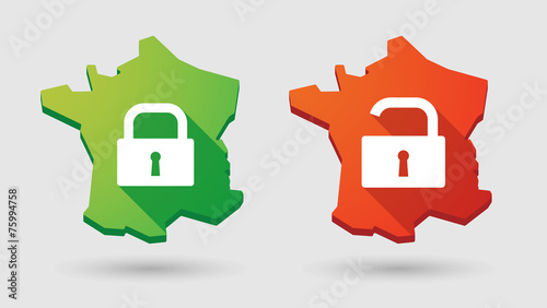 long shadow France map        lock pad icon set
