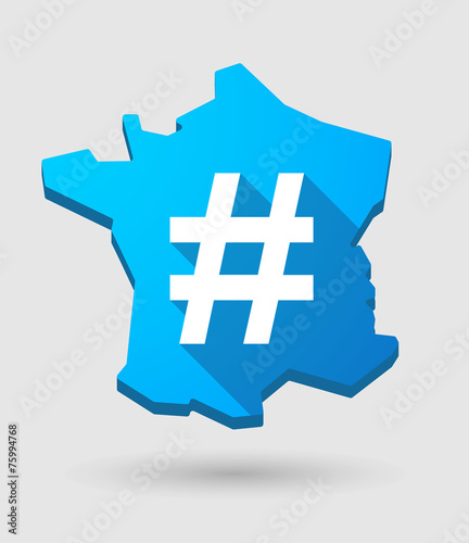 long shadow France map icon with a hash tag