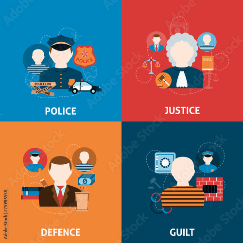 Crime and punishments flat icons composition