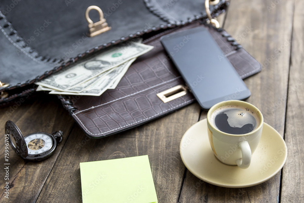woman bag stuff and coffee woman bag stuff and coffee