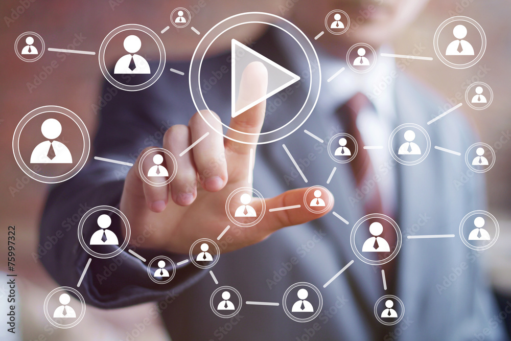 Business button play icon connection web communication. Business button play icon connection web communication.