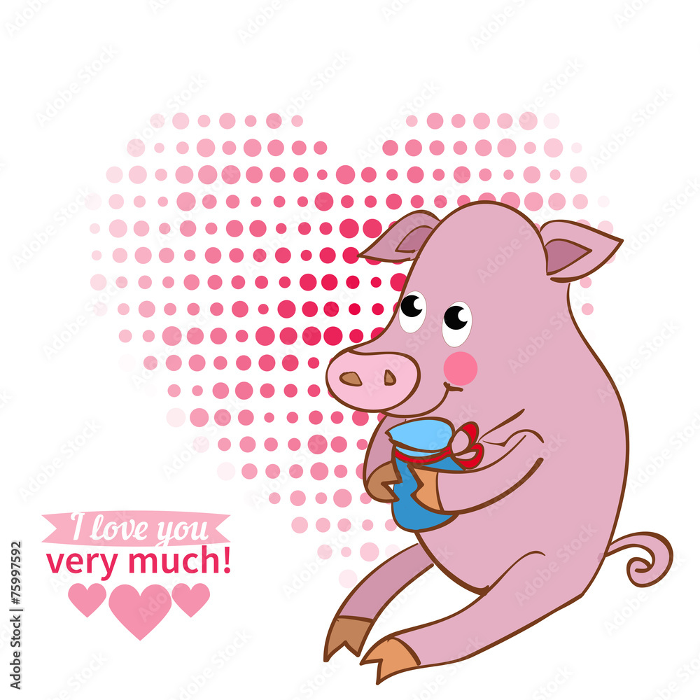 Illustration drawn by animal pig declaration of love Illustration drawn by animal pig declaration of love