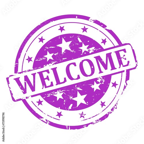 Purple stamp with the words welcome - illustration
