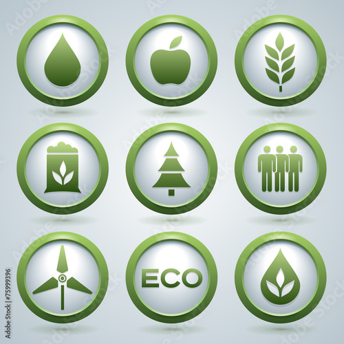 Ecology vector icons set, eco design, nine buttons