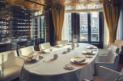 table in restaurant  in Amsterdam hotel ( Le Europe)