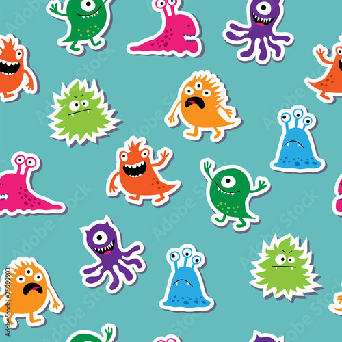 Seamless template with cute colorful monsters