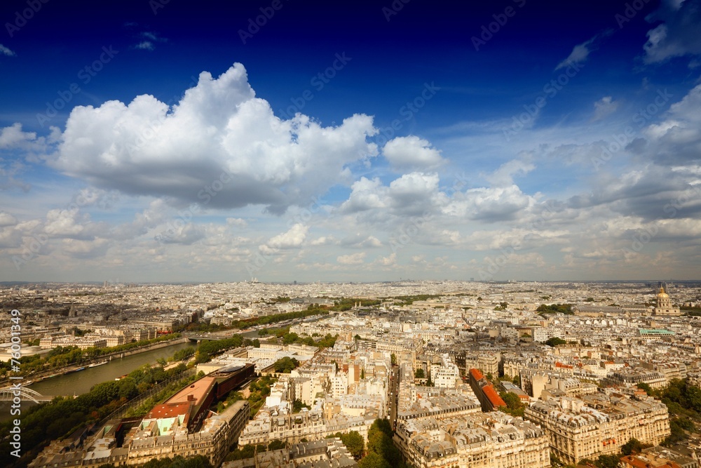 Fototapeta premium Paris aerial view. Retro filtered tone.