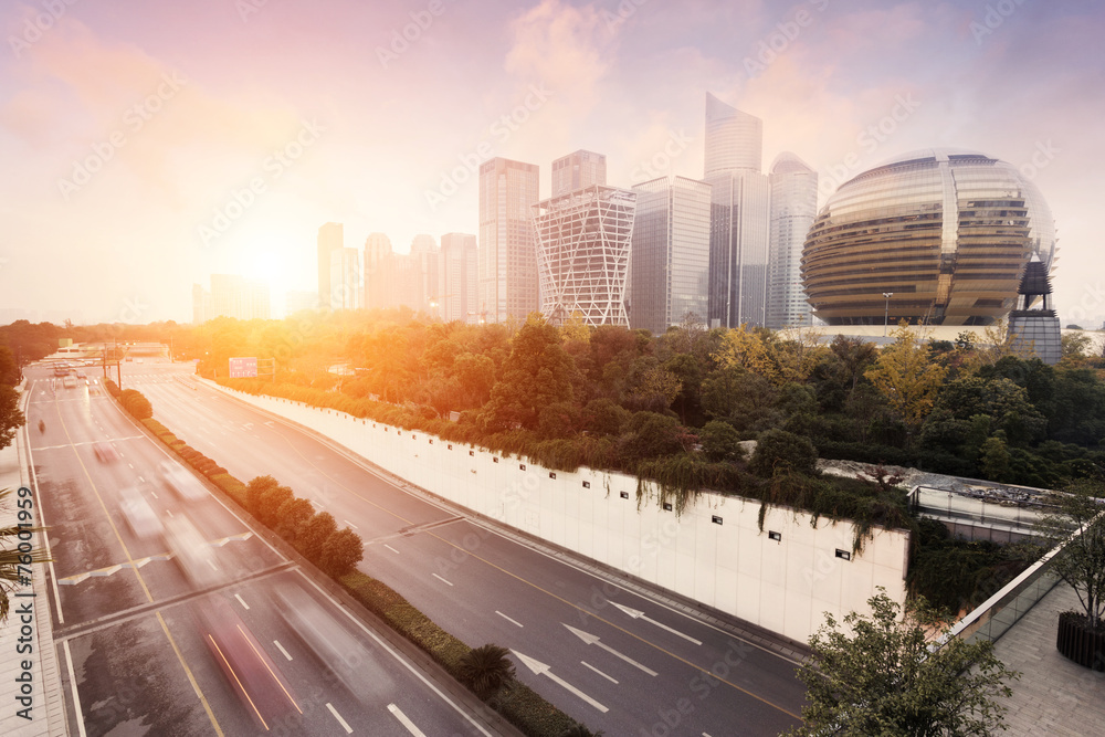 Fototapeta premium blur motion traffic trail in modern city