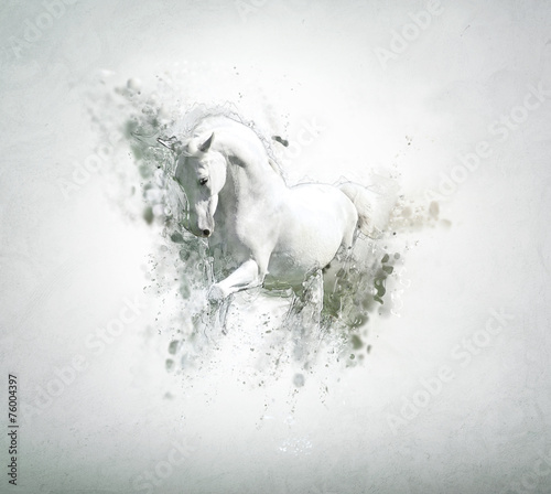 Pełen wdzięku biały koń, abstrakcyjna koncepcja zwierząt