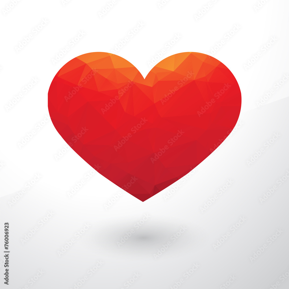 Red heart composed of small triangles with shadow Red heart composed of small triangles with shadow