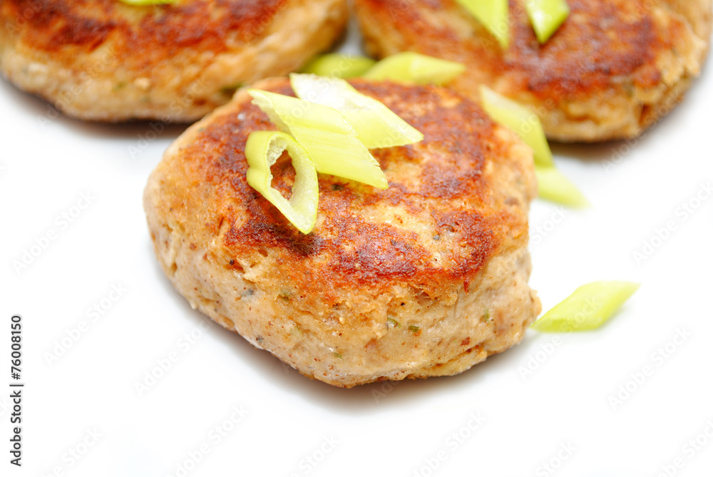 Close Up of Fish Cakes with Sliced scallions