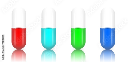 Color pills (capsules) with reflections isolated