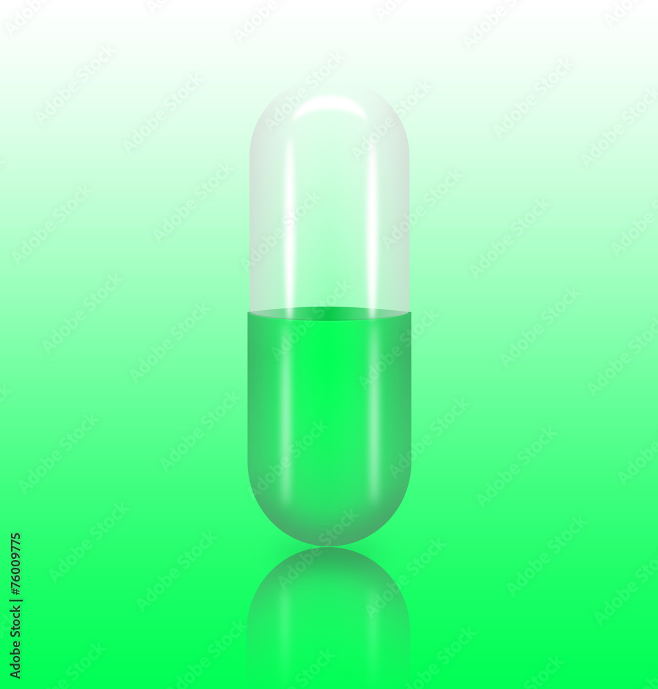 Medicine pill (capsule) with a reflection on gradient table Medicine pill (capsule) with a reflection on gradient table
