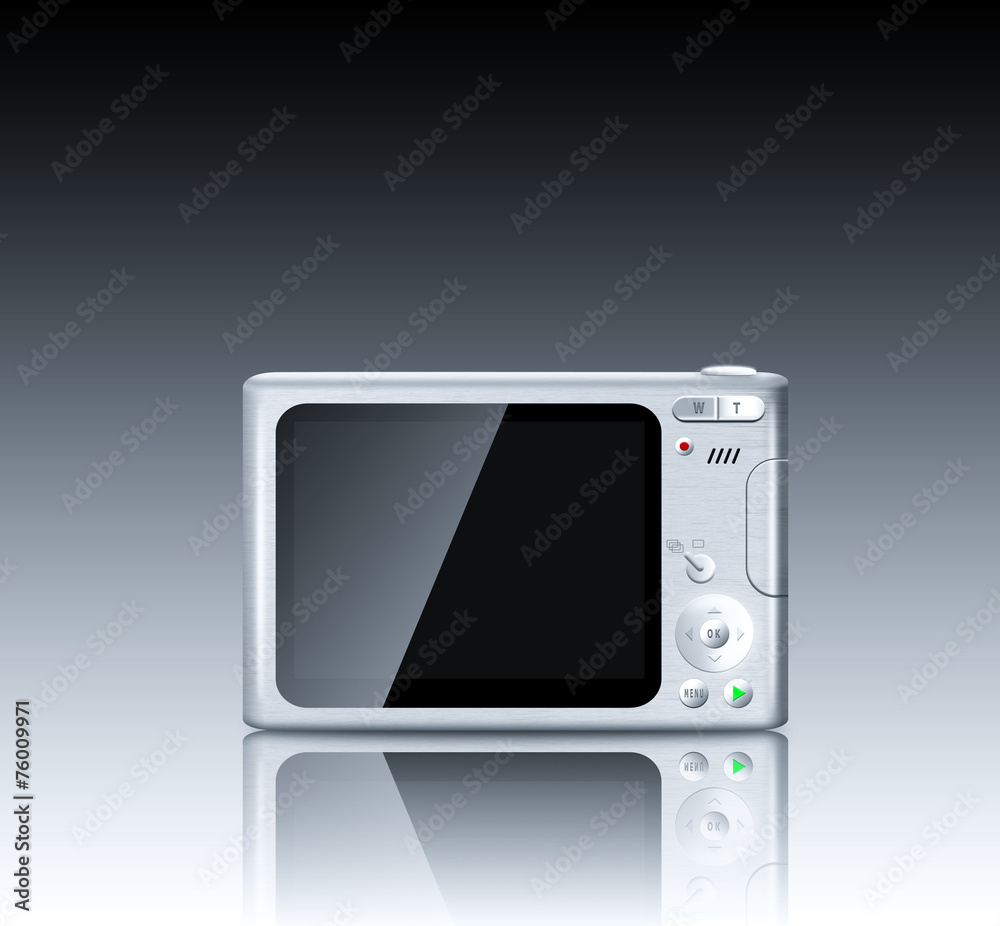 Compact digital camera with empty LCD screen isolated Compact digital camera with empty LCD screen isolated
