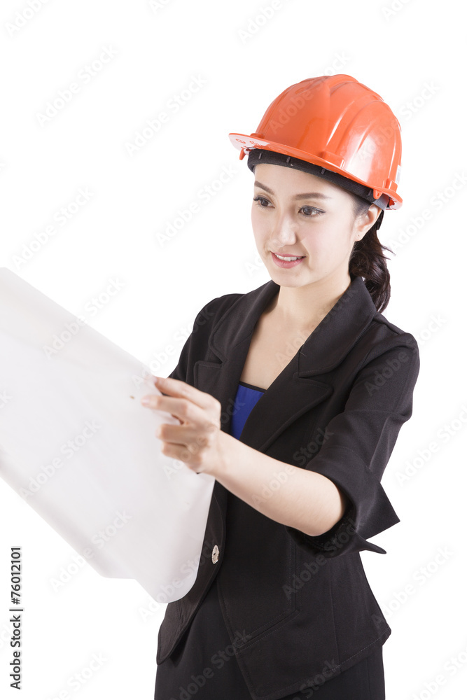 Female engineer with a white background Female engineer with a white background