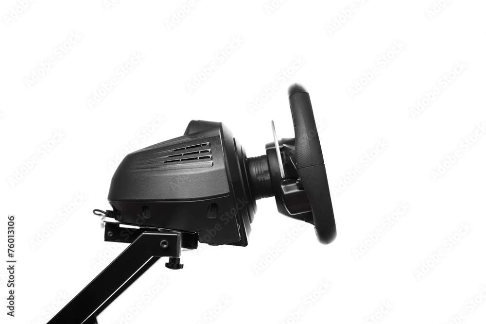 racing wheel for computer driving simulator, isolated on white racing wheel for computer driving simulator, isolated on white