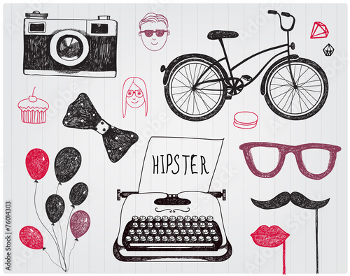 vector hand-drawn set of hipster style elements