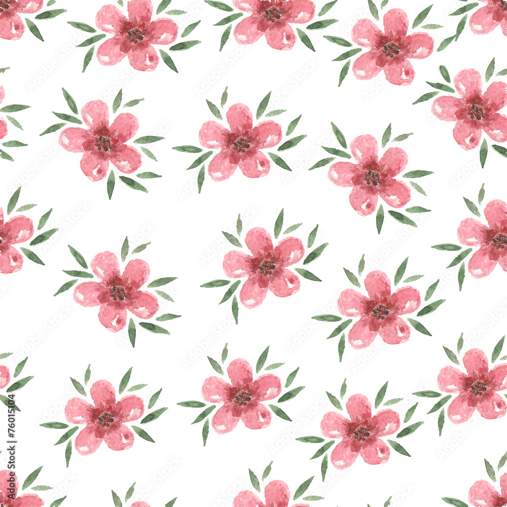 Pastel  watercolor hand drawn pink flower seamless pattern.