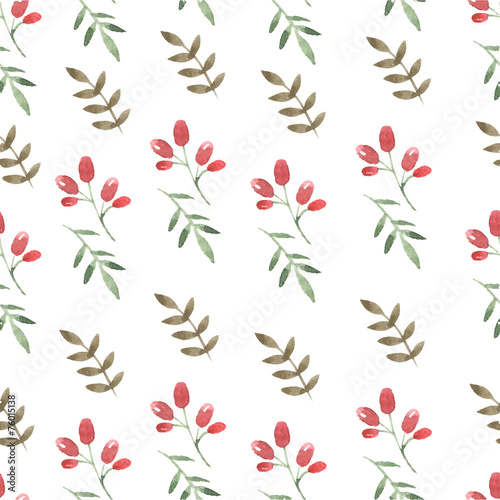Nature seamless pattern watercolor hand drawn leaf and simple