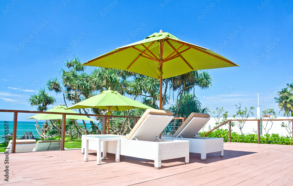 Beach Umbrella And Sunbath Seats