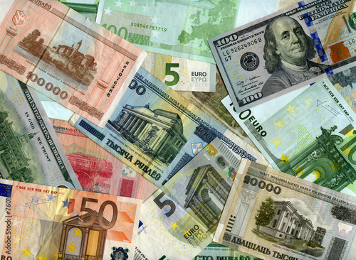 Background. Euro, US dollars and Belarus rubles photo